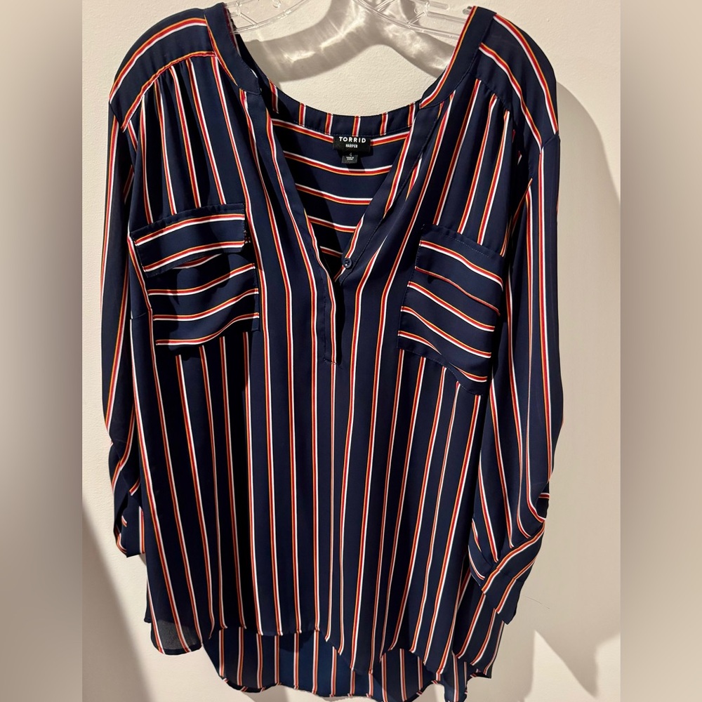 Torrid Relaxed Blue and Gold Buttoned Blouse